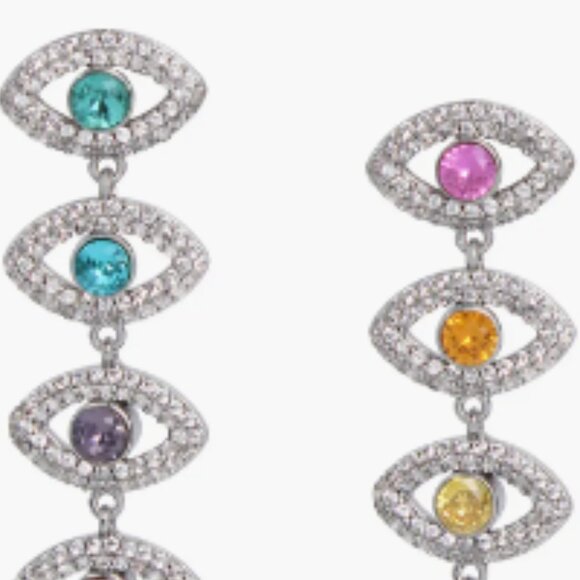 KURT GEIGER LONDON Crystal & CZ Evil Eye Linear Drop Earrings - Picture 4 of 5